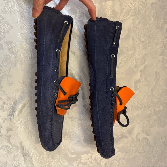 Cole‎ Haan 11M Driving Moccasins Shoe Blue Leather Orange Fringe Kiltie  Preppy - Picture 9 of 11